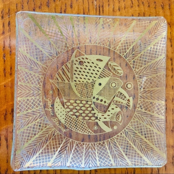 Mid Century Georges Briard Gold Etched Boxed Glass Plate Set | Set of 4 | Birds - Picture 5 of 8